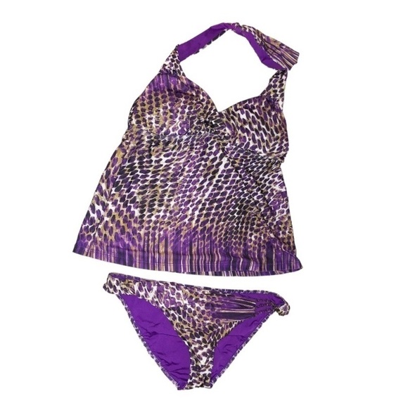 BECCA by Rebecca Virtue On the Prowl Tankini Set Halter Neck Animal Print S/M - Picture 4 of 14